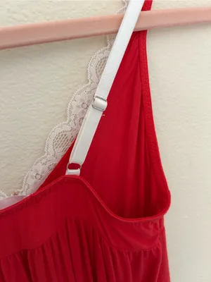 Dolls Kill Avid love ❤️ red white lace trim babydoll nighty mini slip dress S thumbnail 6