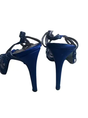 Carlos Miele Womens Strappy Royal Blue Satin Open-Toe Heels Size 38 thumbnail 8