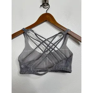 Lululemon Free To Be Wild Sports Bra Size 4‎ Grey White Strappy Yoga Gym Bra thumbnail 4