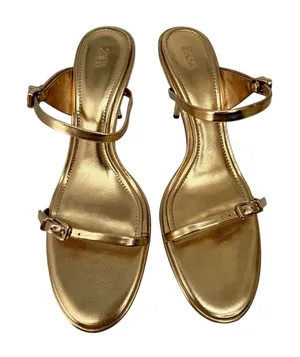 ZARA Metallic Gold Strap Stiletto Heels Sandals 3.1" 9 EUC thumbnail 1