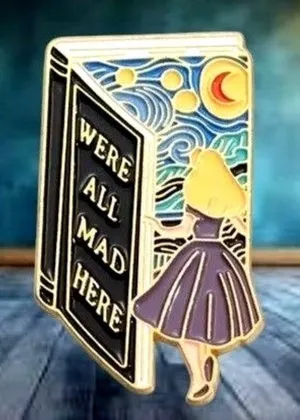 Alice in Wonderland Pin We’re All Mad Here Book Design Starry Night Rabbit Hole thumbnail 1
