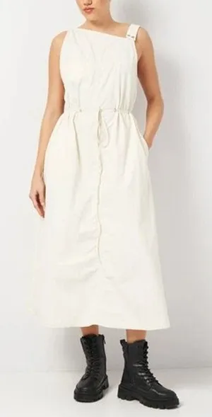 Zara Asymmetric Nylon Midi Dress Ecru White Size Small thumbnail 1