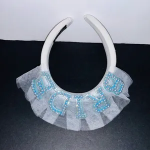 Bridal Headband for Women - White with Light Blue Accents thumbnail 1