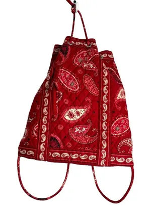 Vera Bradley Backpack Womens Red Pink Paisley Quilted Cotton‎ Drawstring Bag thumbnail 1