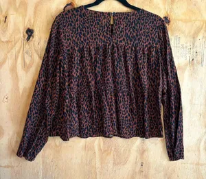 Gap Women's Tiered Animal Print Blouse Long Sleeve Cheetah Print Sz M thumbnail 2