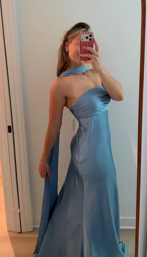 Azazie Bridesmaid Dress Satin Strapless with Neck Scarf thumbnail 2