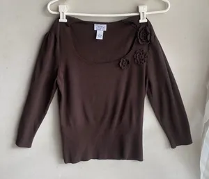 ❤️LOFT Chocolate Knit Top with Floral Details thumbnail 1