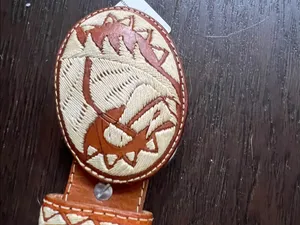 Handmade Embroidered Horse Leather Brown & Cream Western Belt Rare thumbnail 9