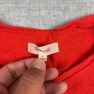 Madewell T-Shirt Womens Small Red Crew Neck Short Sleeve Textured Side Tie Top thumbnail 4