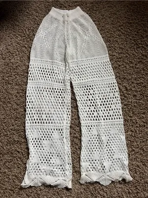 SHEIN White Crochet Knit Wide-Leg Pants thumbnail 1