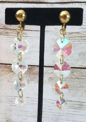 Vintage Clip On Earrings Chunky Clear/Iridescent Long - Fair Condition thumbnail 1