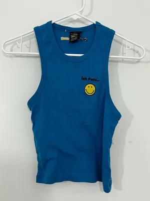 Smiley Small Blue Embroidered Tank Top thumbnail 3