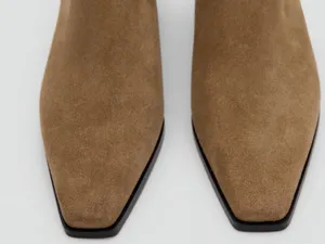 NEW MANGO $139 Square Toe Bootie   8.5 US / 39 EU, MEDIUM BROWN Leather Suede thumbnail 4