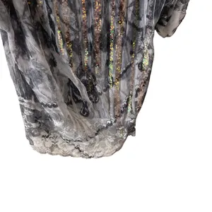 Sequin Women's Size Medium‎ Sheer Cold Shoulder Disco Lace Top Silver thumbnail 3