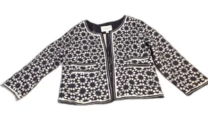 Madison Hill NY Embroidered Cotton Open Front Blazer Jacket Shacket Navy Size 6 thumbnail 1