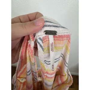 Free People Striped Babydoll Top Orange Yellow Grey Boho Short Sleeve Medium thumbnail 3