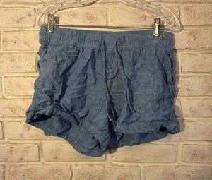 Gap Linen-Blend Easy Pull-On Shorts in Blue Crosshatch thumbnail 1
