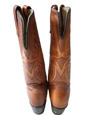 Womens Texas Brand Brown Leather Western Distressed Cowboy Boots 5.5 Made In USA thumbnail 6