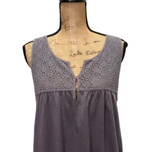 J.Crew Womens Gray Purple Sleevless Shift Dress Cotton Eyelet Lace Yoke Medium‎ thumbnail 2
