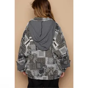 POL Black Multi Hooded Patchwork Jacket thumbnail 3