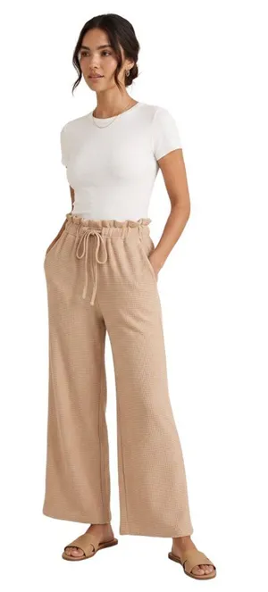 Women's Beige Paperbag Waist Wide Leg Lounge Pants Size Medium thumbnail 1
