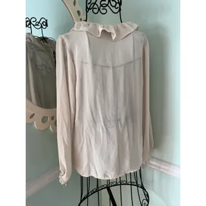 New Nili Lotan Women's XXS Long‎ Sleeve Sheer Ruffle Button Blouse Birch Ivory thumbnail 7