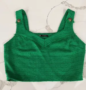 Zara Emerald Green Textured Cropped Tank thumbnail 1