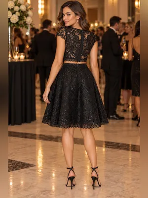 NWT Macy Black Sequin Lace Mini cutout Dress 7 S Whimsigoth Coquette Semi Formal thumbnail 15