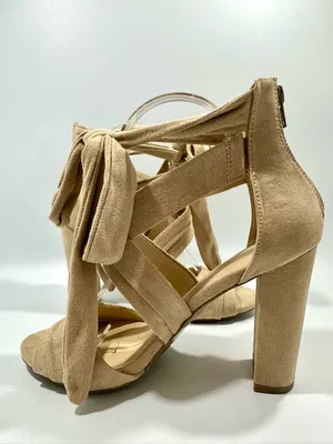Wild Diva Natural Block Heel Sandals with Ankle Tie 8 Festival Neutral New thumbnail 4