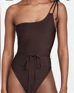 Good American New Shine One Shoulder Brown One Piece Swimsuit 2 MISSING BELT thumbnail 1