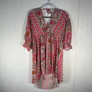 Elings Women’s XL Pink Boho Paisley Print V Neck Mini Dress thumbnail 8