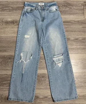 RSQ Womens Mid Waisted Wide Leg‎ Distressed Jeans Blue Size 25 Organic Cotton thumbnail 1