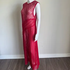 Urban Outfitters Maxine Knit Sheer Lace Maxi Dress Size L Red thumbnail 4