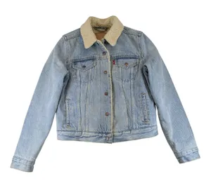 Levis Womens Sherpa Trucker Jacket Light Wash Blue Denim Faux Fur Small Classic thumbnail 1