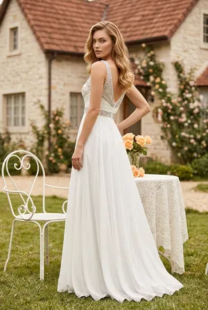 Dave & Johnny White Beaded V-Neck Long Formal Dress thumbnail 12