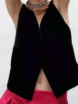 Zara plunge neck velvet V-Neck Sleeveless Top/vest. NWT Sz MD thumbnail 1