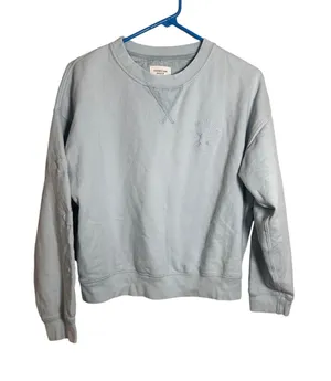 American‎ Eagle Womens Light Blue Embroidered Daisy Crewneck Sweatshirt Small thumbnail 1