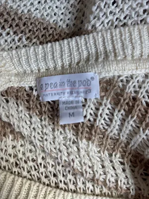 A Pea in the Pod Cream & Tan Striped V‑Neck Sweater Tunic thumbnail 2