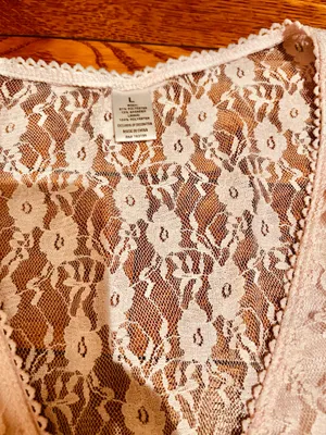 NWOT BABY PINK Lace see through Cap Sleeve Babydoll high low Top size L thumbnail 7