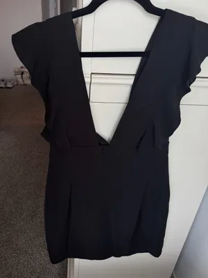 superdown Black Deep V Ruffle Sleeve Mini Dress thumbnail 2
