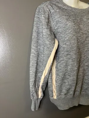 Billabong Sweater Womens Small Gray Contrast Stripe Sleeve Crewneck Pullover thumbnail 3