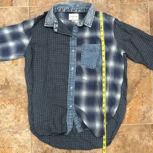 American Eagle Multi Printed Plaid Chambray Denim Button up Shirt thumbnail 6