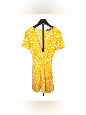 LULUS Women’s Garden Explorer Mustard Yellow Floral Print Mini Dress Size XXS thumbnail 4
