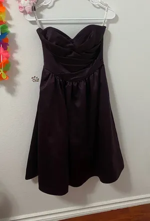 Purple David’s Bridal Strapless Dress thumbnail 1