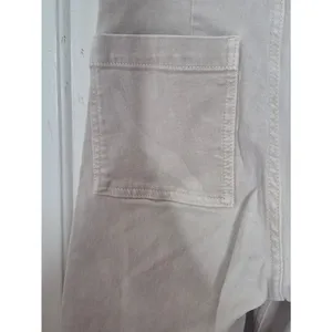 Zara Marine Straight Jean Hi-Rise Wide-Leg Frayed Hem Light Beige Size 0 thumbnail 4