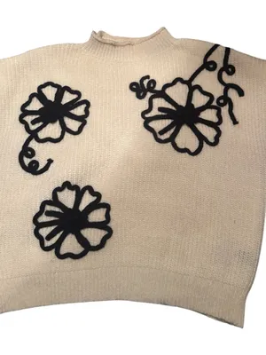 Source Unknown Cozy Floral Stitching Mock Neck Knit Sweater Vest Top - Cream / L (NWOT) thumbnail 2