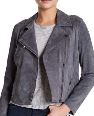 Doma Gray Suede Moto Jacket Size Small thumbnail 1