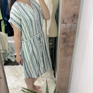 Time and Tru Striped Blue and White Dress size XLarge linen rayon fabric blend thumbnail 2