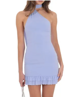 Lucy in the sky Scarf Halter Ruffle Dress in Periwinkle Blue thumbnail 1