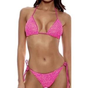 Amy Babe Sequin Halter Bikini Set Swimsuit Cheeky Pink Womans' S thumbnail 2